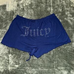 Juicy Couture Shorts Womens Large Blue Ribbed Rhinestone Scallop Hem Sleepwear